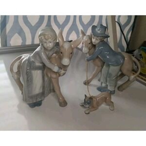 Vintage Ardalt Lenwile Bone China Boy & Girl W/ Donkeys Japan 1 Dog On‎ Chain